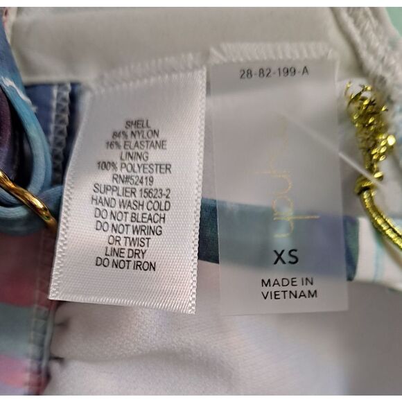 mynah Reef Tie Front Triangle Bra Bikini Top Multi Colored XSmall - Picture 3 of 4